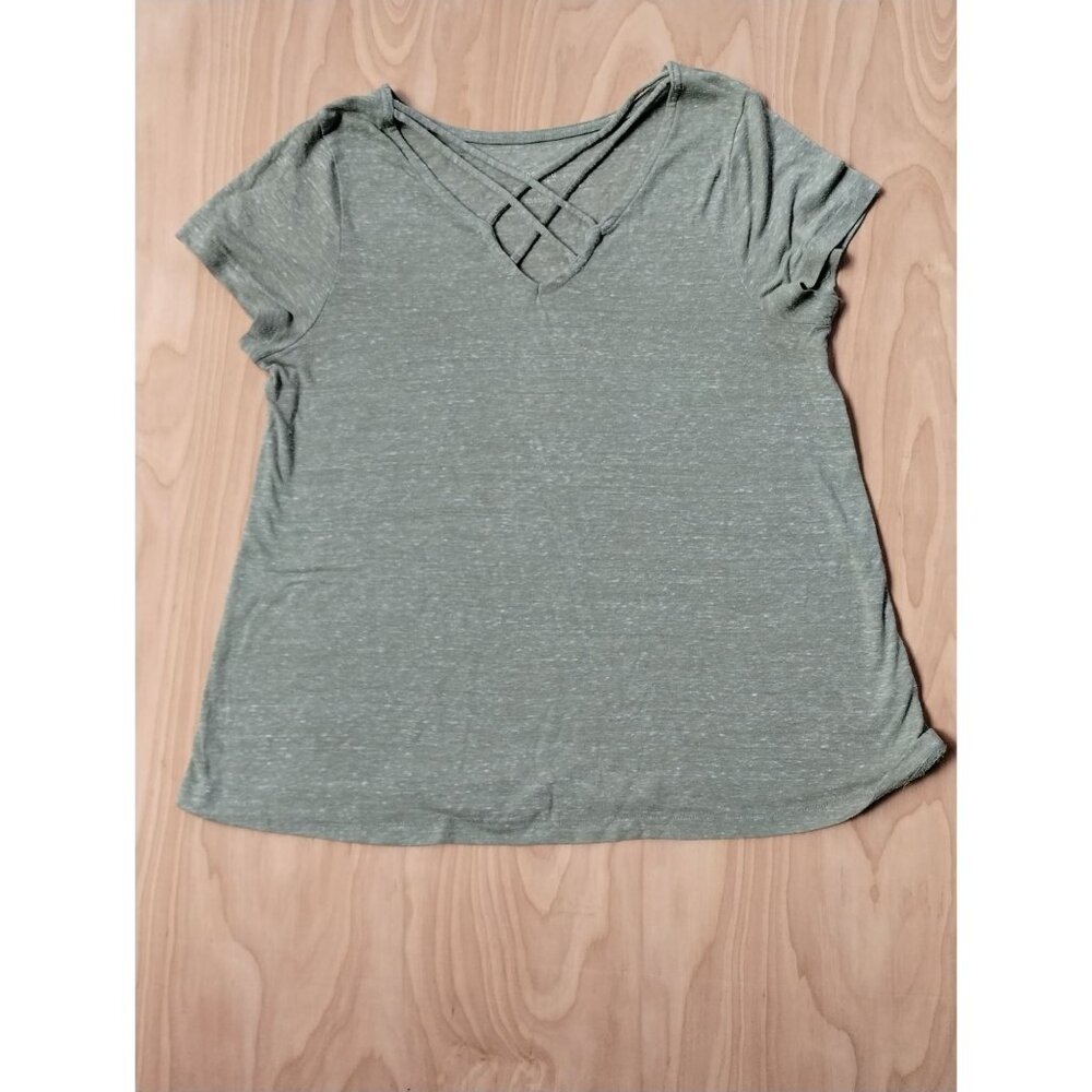 Women Mossimo Sage Green Short Sleeve Stretch Top Small - Picture 4 of 6